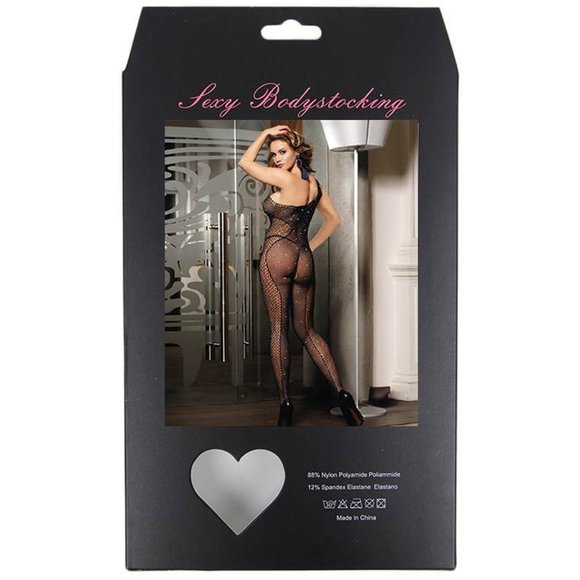 Black Fishnet Diamonds One-shoulder Bodystocking - Picture 12 of 12
